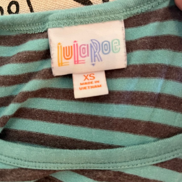 LuLaRoe Carly dress. Turquoise/Mint and Gray Stripes Size XS - Picture 6 of 8